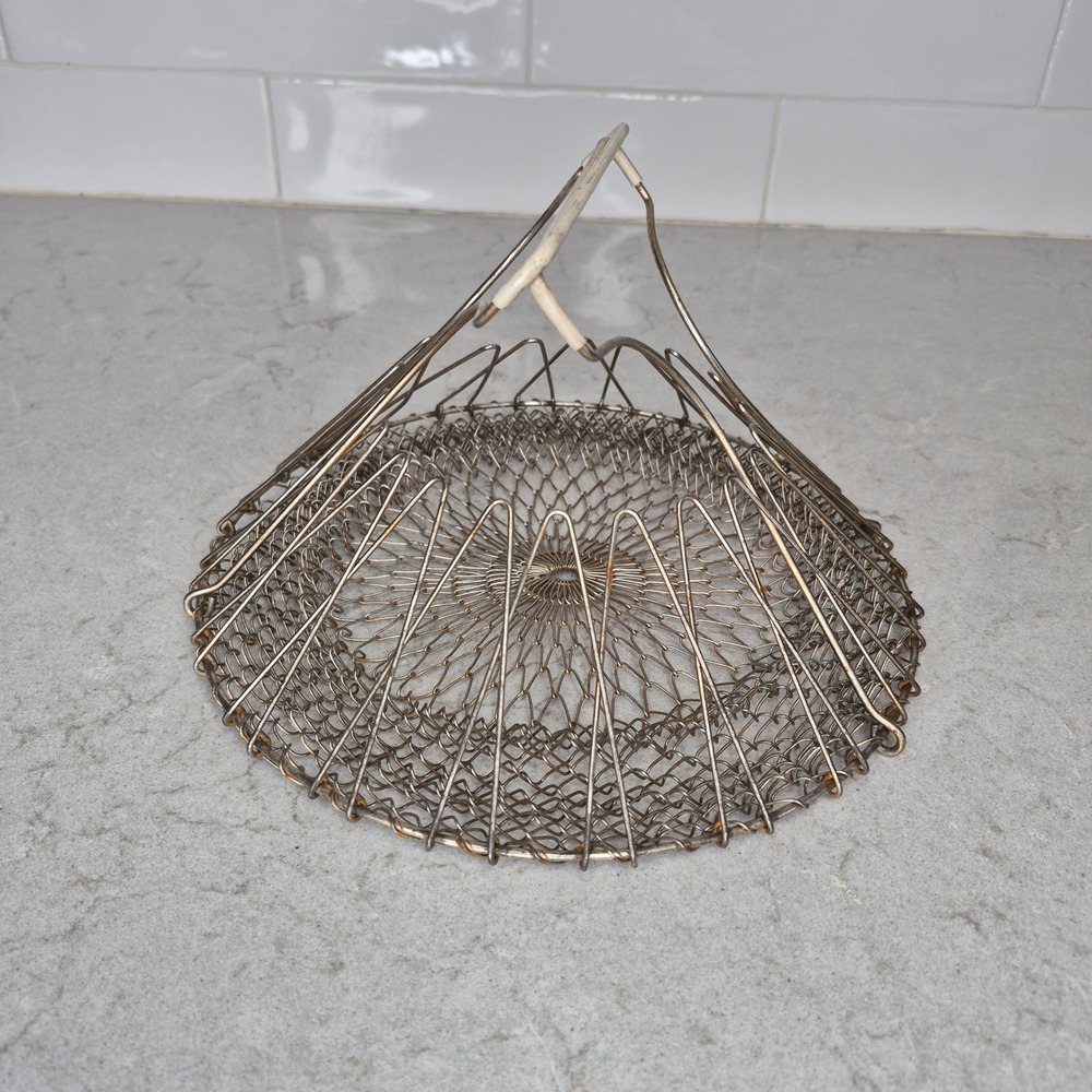 Unbranded Kitchen Basket Collapsible Wire Mesh Silver Tone France